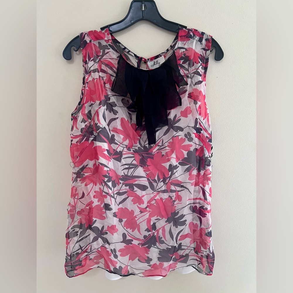 Milly Pink Floral Blouse with Black Bow NWT - Picture 2 of 8